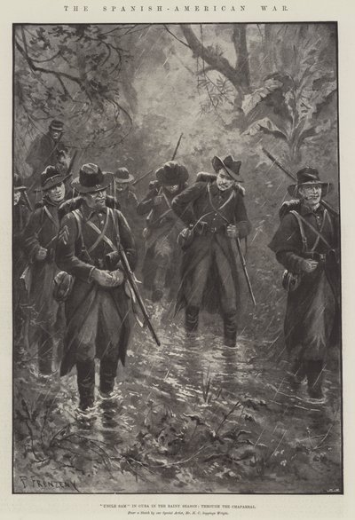 La Guerre hispano-américaine, Oncle Sam à Cuba pendant la saison des pluies, à travers le chaparral - Paul Frenzeny